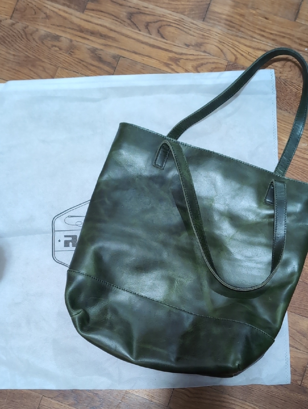🆕 GENUINE Full Grain LEATHER Tote Bag GREEN
